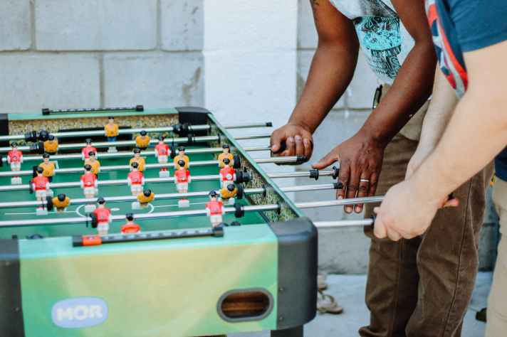 two people playing table football